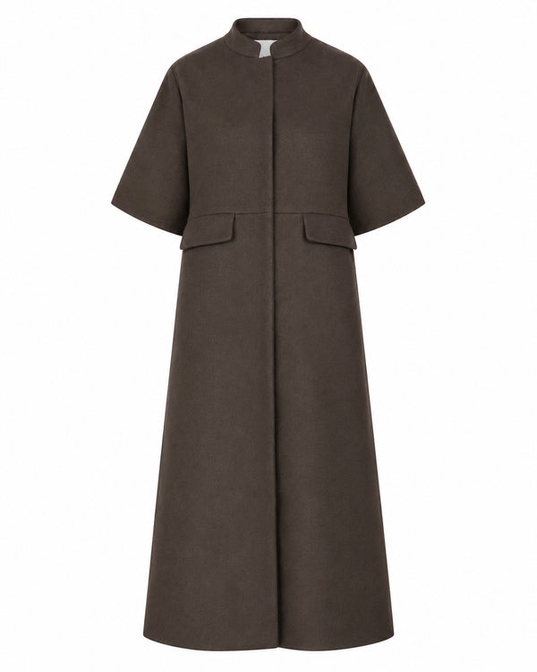 LA ROUGE ApS Anette Wool Cape - Long Jacket Dark Brown Melange