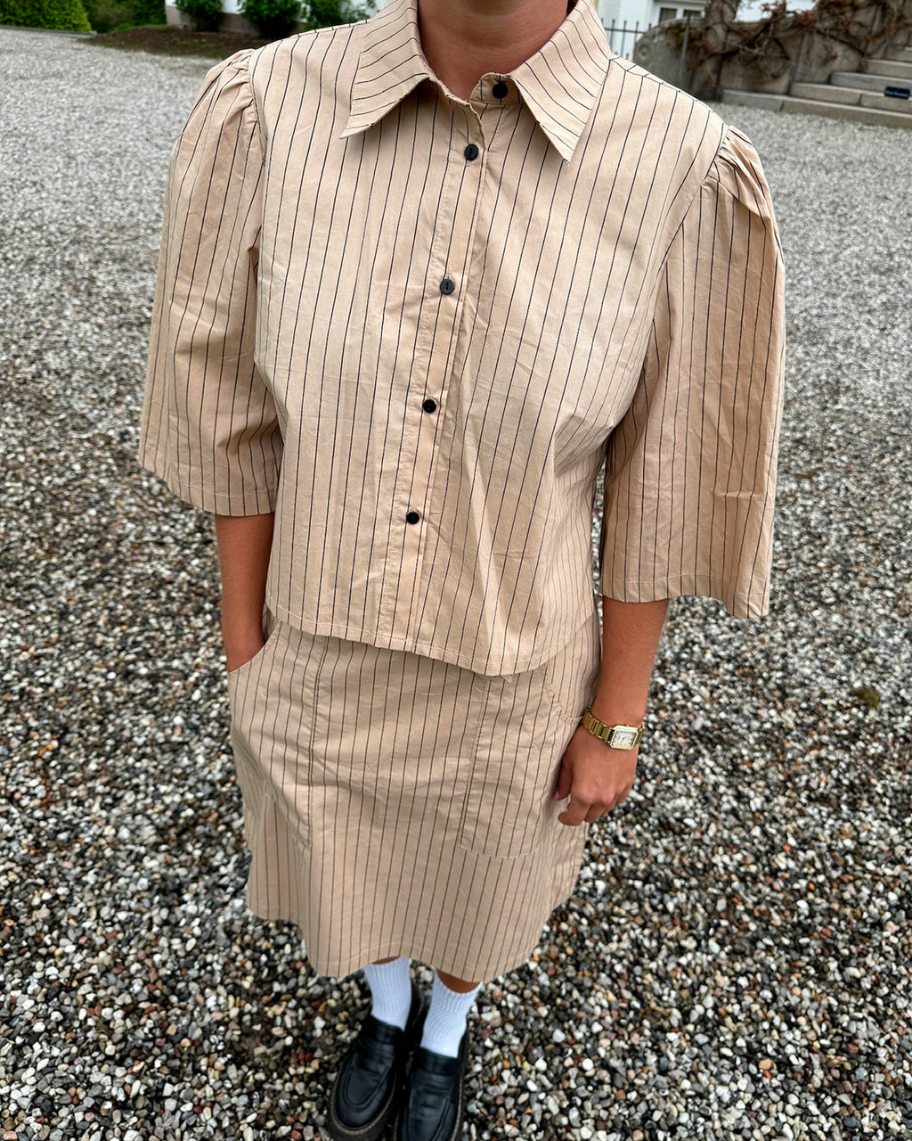LA ROUGE ApS Anine Shirt Shirt Sand/Black Stripe
