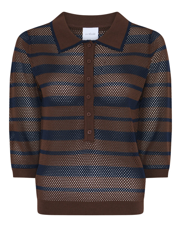 LA ROUGE ApS Charlotte Knit Polo Knit Brown/navy