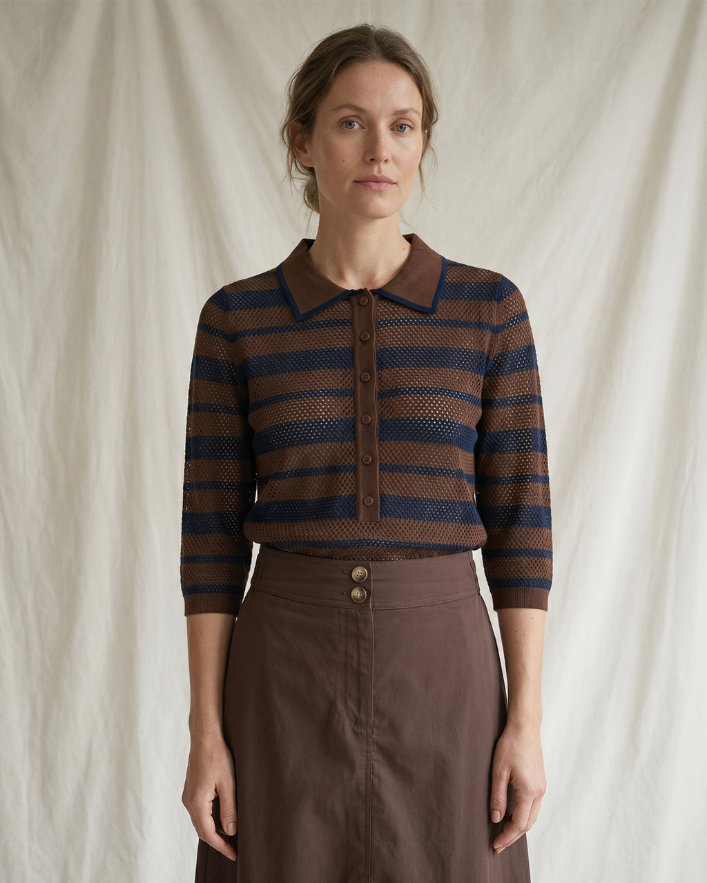 LA ROUGE ApS Charlotte Knit Polo Knit Brown/navy