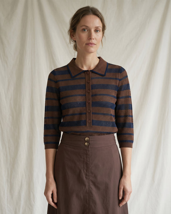 LA ROUGE ApS Charlotte Knit Polo Knit Brown/navy