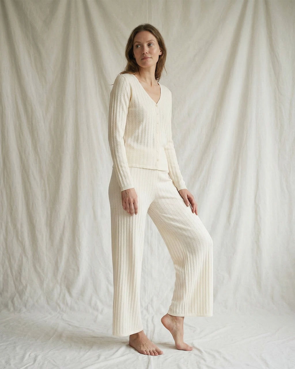 LA ROUGE ApS Lene Pointelle set w. cardigan  Off White