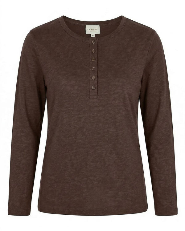 LA ROUGE ApS NOOS - Lise L/S Granddad Long Sleeve Dark Brown