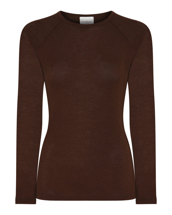 LA ROUGE ApS NOOS - Sille Wool L/S Raglan Sleeve T-shirt Dark Brown