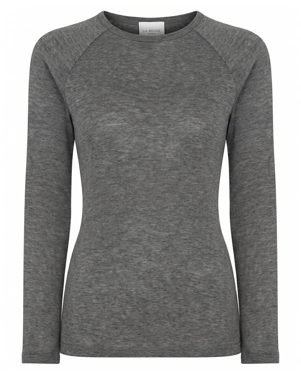 LA ROUGE ApS NOOS - Sille Wool L/S Raglan Sleeve T-shirt Dark Grey Melange