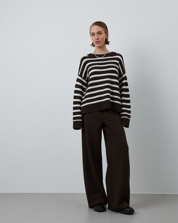 LA ROUGE ApS Rosalia Striped Knit Knit Brown/Offwhite Stripe