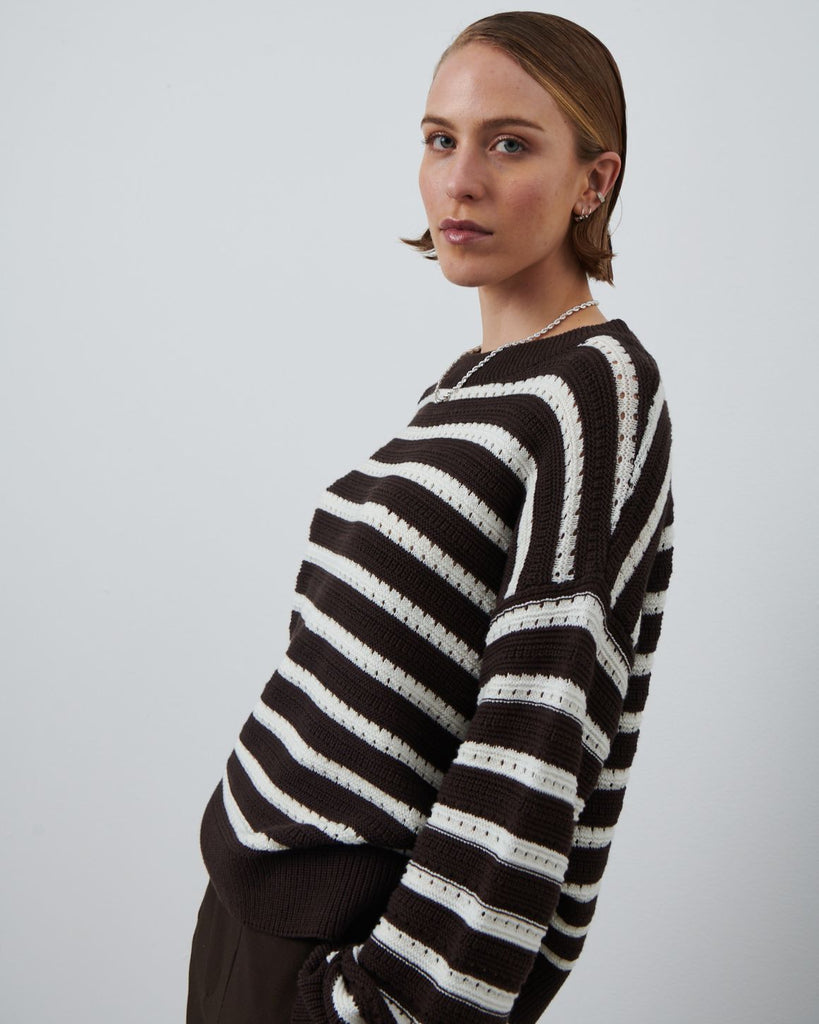 LA ROUGE ApS Rosalia Striped Knit Knit Brown/Offwhite Stripe