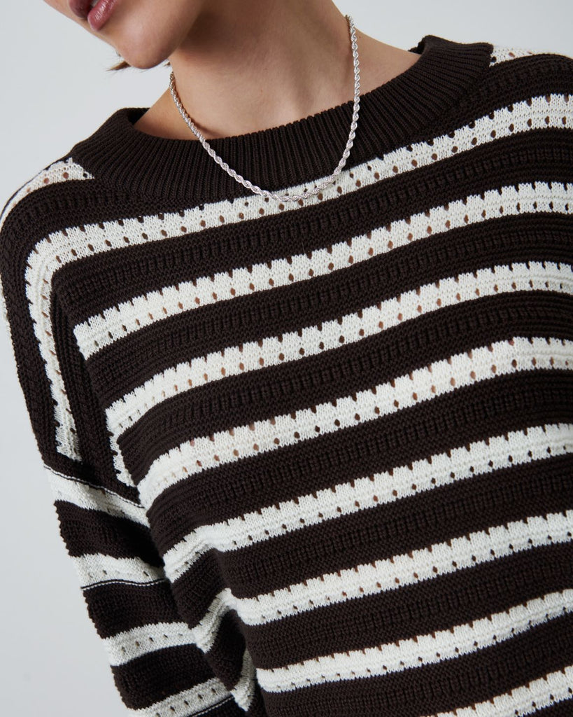 LA ROUGE ApS Rosalia Striped Knit Knit Brown/Offwhite Stripe