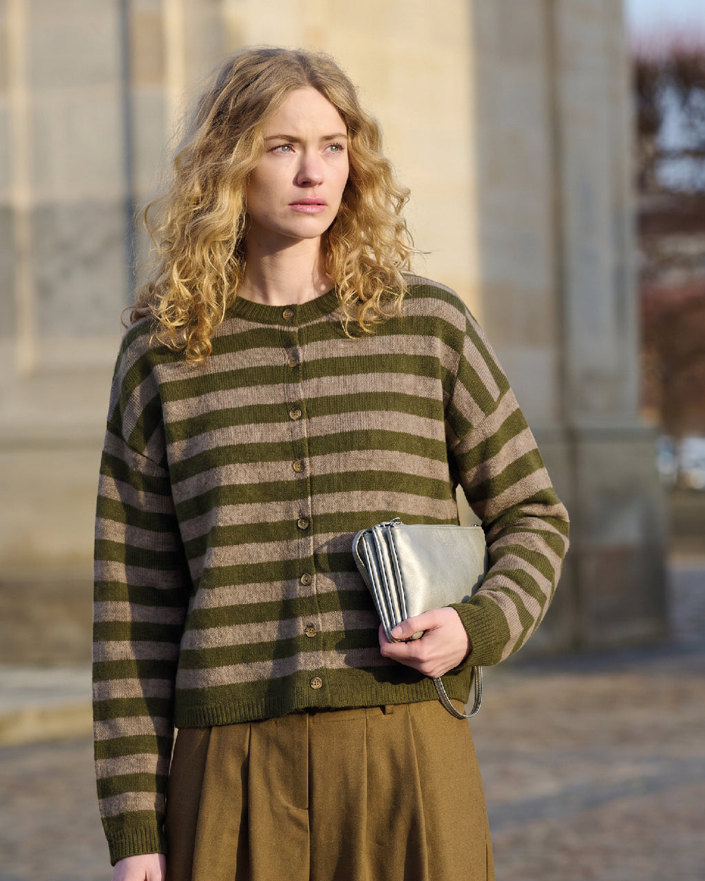 LA ROUGE ApS Sisse Striped Cardigan Cardigan Green/Camel Melange