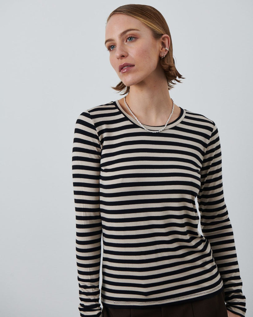 LA ROUGE ApS Stinna Long Sleeve Stripe Long Sleeve Black / Beige