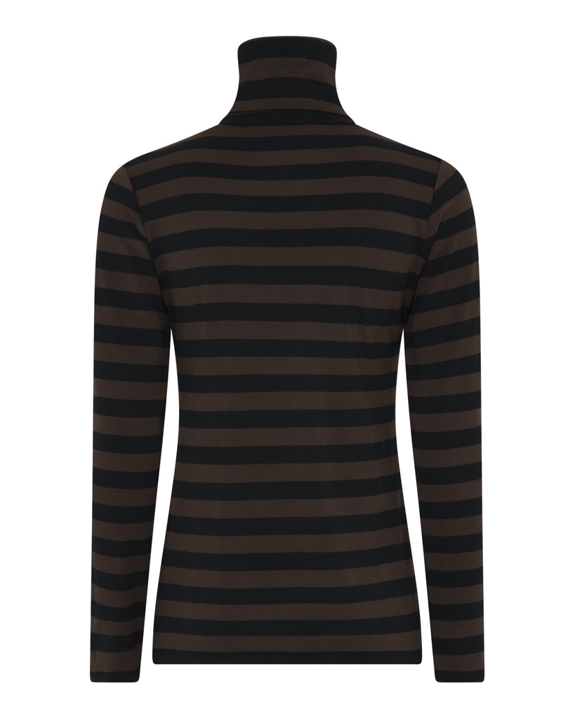 LA ROUGE ApS Stinna Rollneck T-shirt Black / Brown Stripes