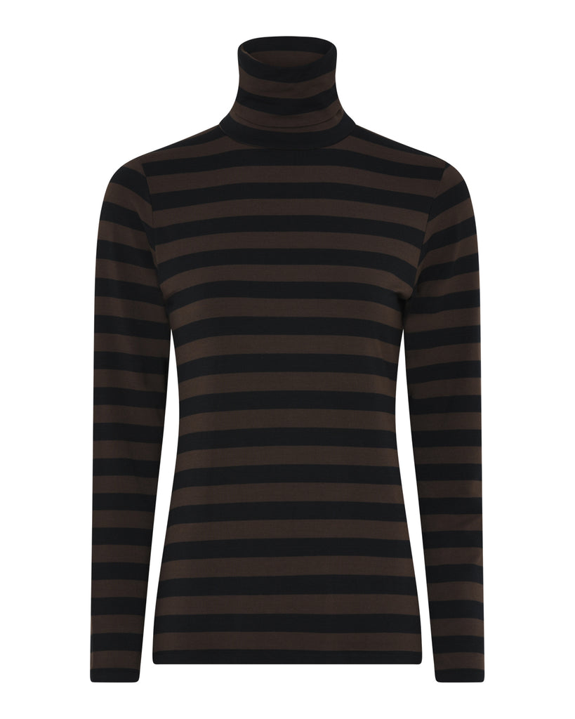 LA ROUGE ApS Stinna Rollneck T-shirt Black / Brown Stripes